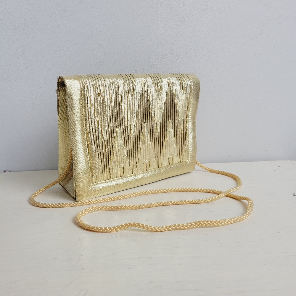 Vintage Golden Evening Shoulder Bag Clutch 1980s